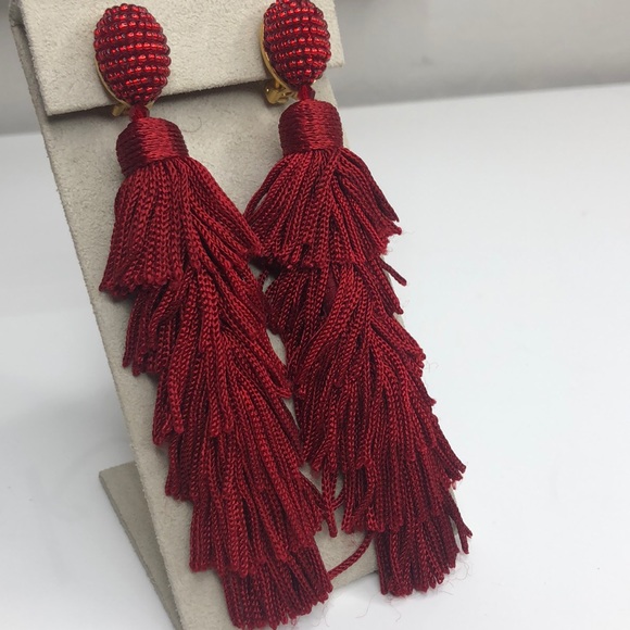 Red Multilayered ClipOn Earrings